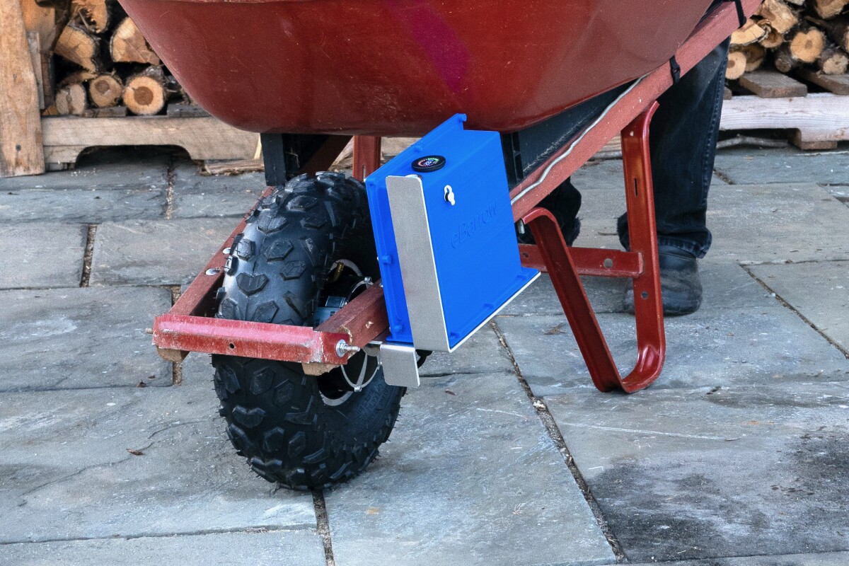 eBarrow Kit turns existing wheelbarrows into motorized load haulers